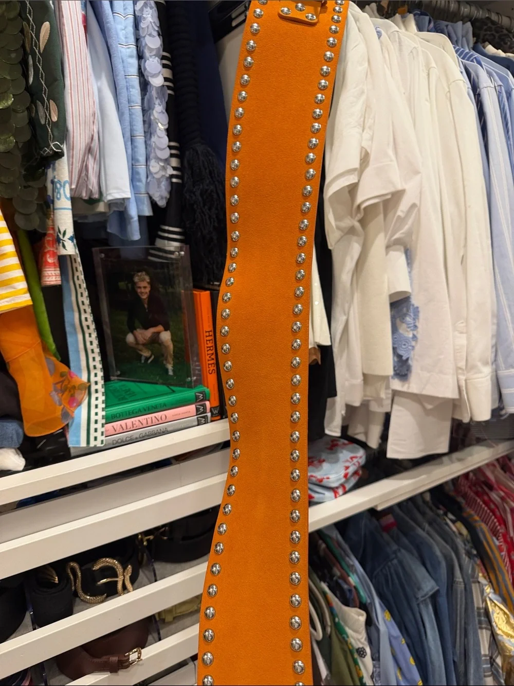 Zara Orange Studded Leather faux suede Accent Belt with silver studs